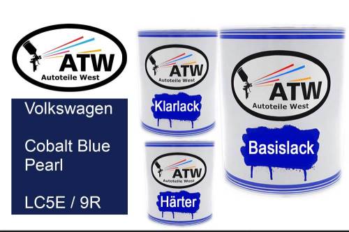 Volkswagen, Cobalt Blue Pearl, LC5E / 9R: 1L Lackdose + 1L Klarlack + 500ml Härter - Set, von ATW Autoteile West.